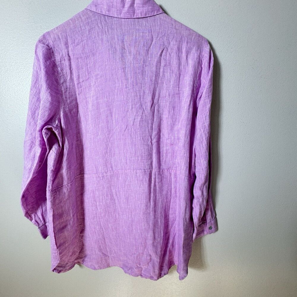 J Jill Love Linen Womens MP Purple Pink Pull Over Tunic Pocket Roll Tab Top - Picture 6 of 8